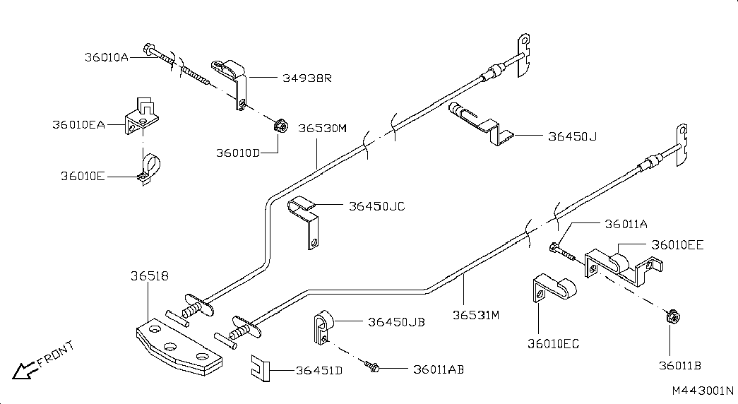Трос правый стояночного, ручного тормоза для Ниссан Кабстар 2007-2012
