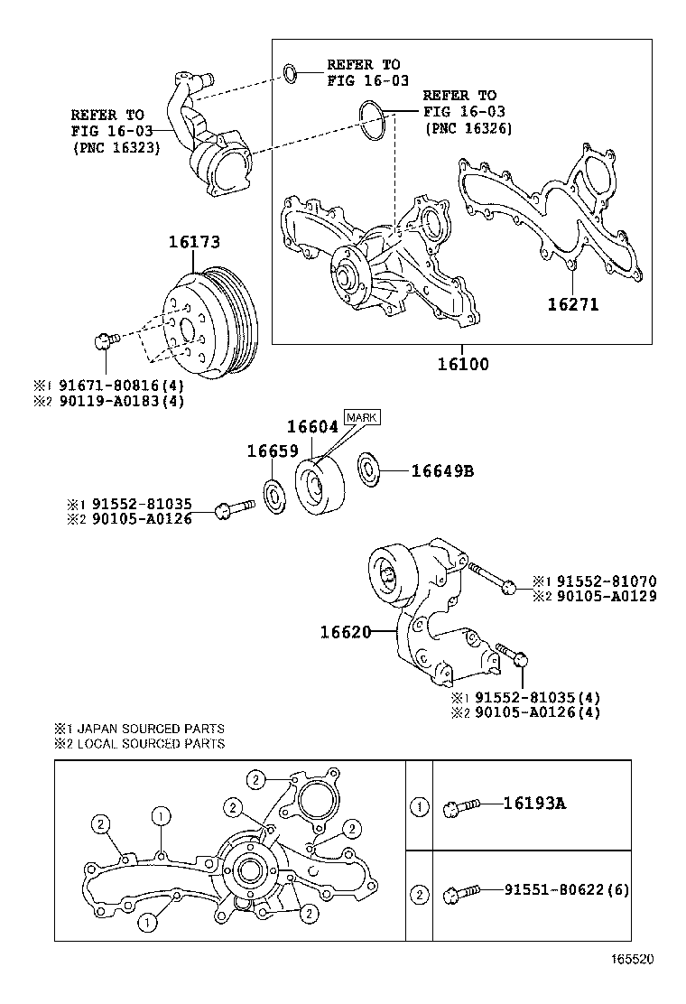 Помпа водяная для Тойота Хайлендер 2013-2016