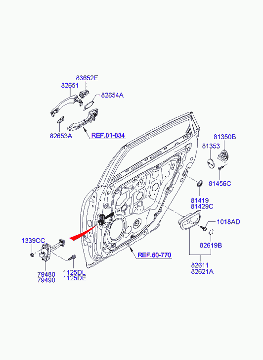 Ручка задней двери для Хендай Грандер 2005-2009
