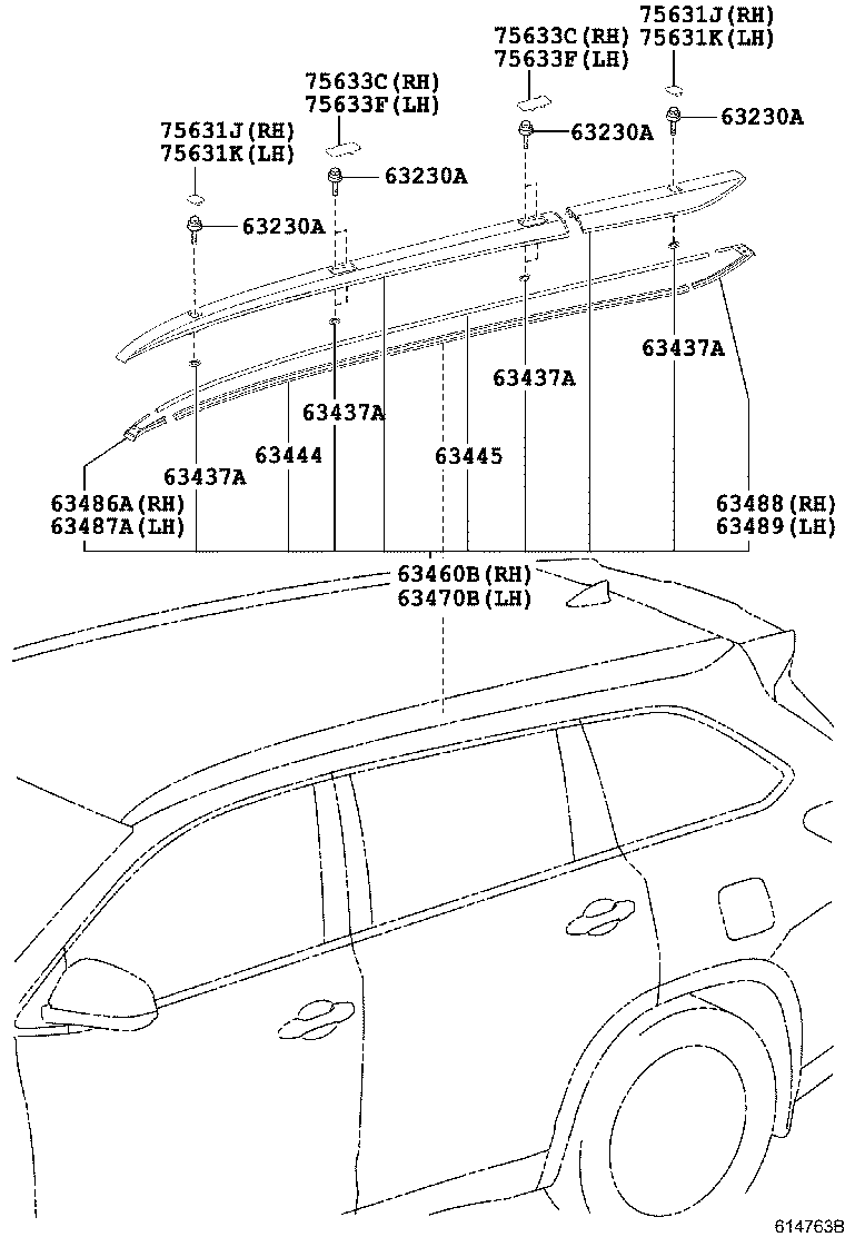 Рейлинг левый для Тойота Хайлендер 2013-2016