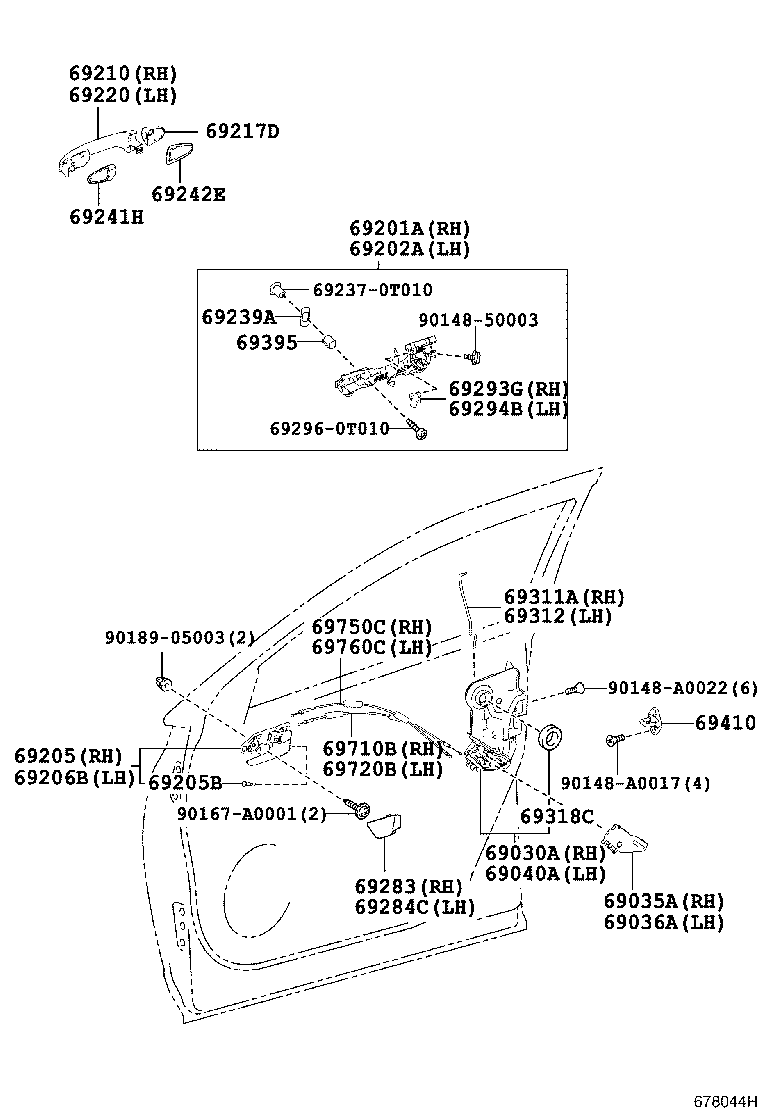 Замок передней левой двери для Тойота Хайлендер 2013-2016