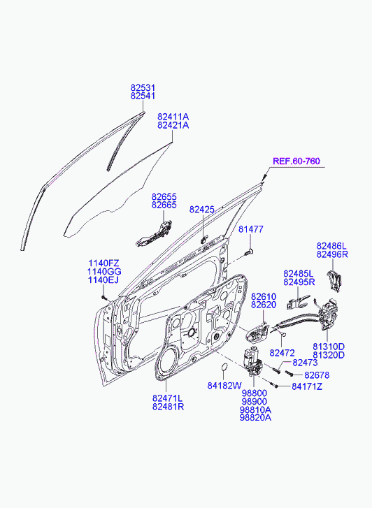 Замок передней левой двери для Хендай Грандер 2005-2009
