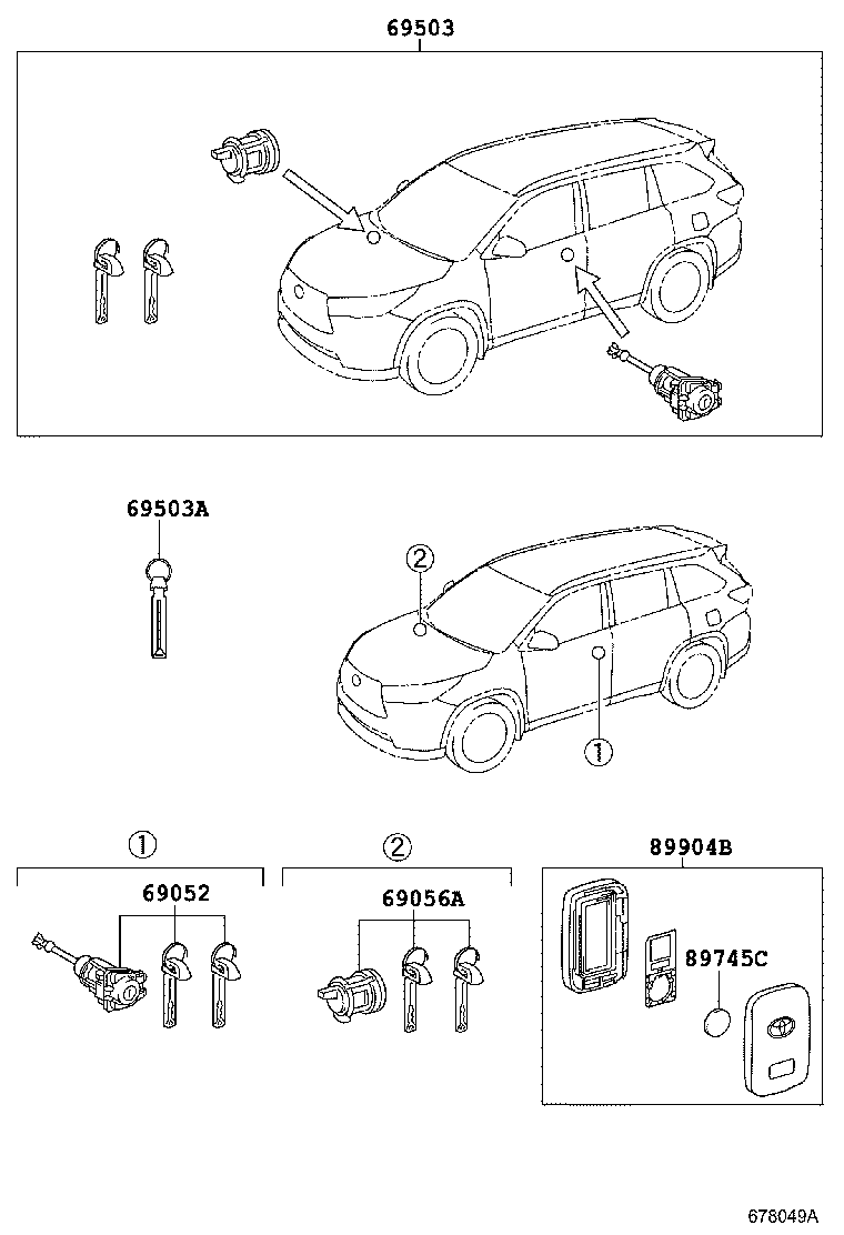 Комплект ключей для Тойота Хайлендер 2013-2016
