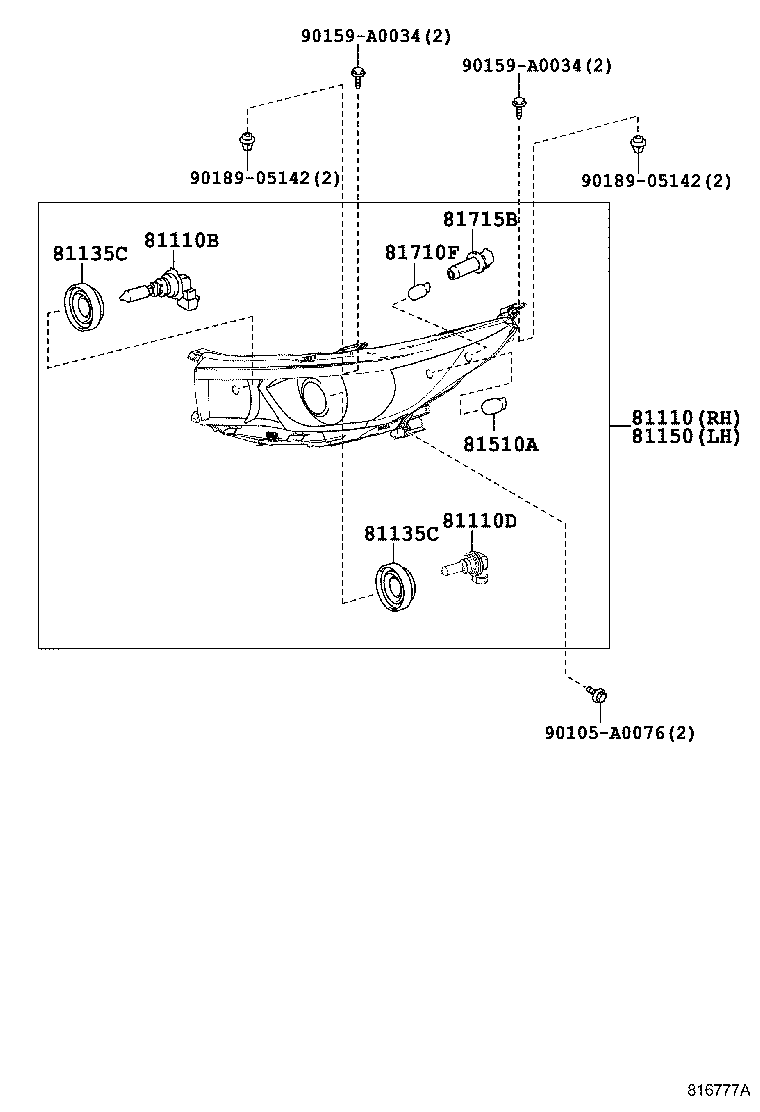 Фара правая в сборе для Тойота Хайлендер 2013-2016