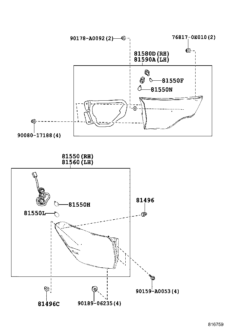 Фонарь задний левый на крыле для Тойота Хайлендер 2013-2016