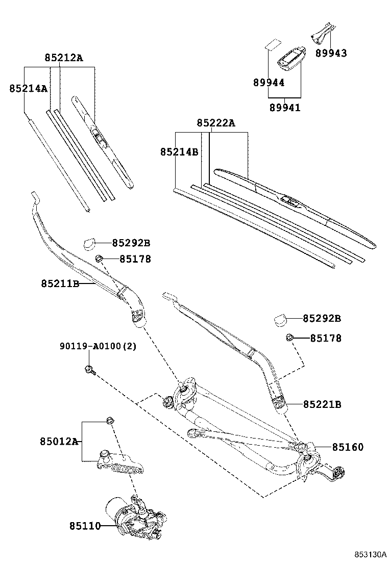 Моторчик переднего стеклоочистителя для Тойота Хайлендер 2013-2016