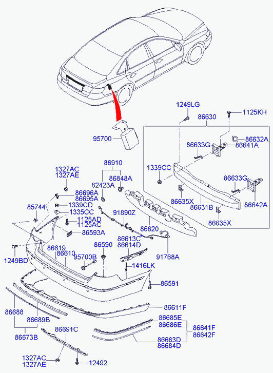 Усилитель заднего бампера для Хендай Грандер 2005-2009