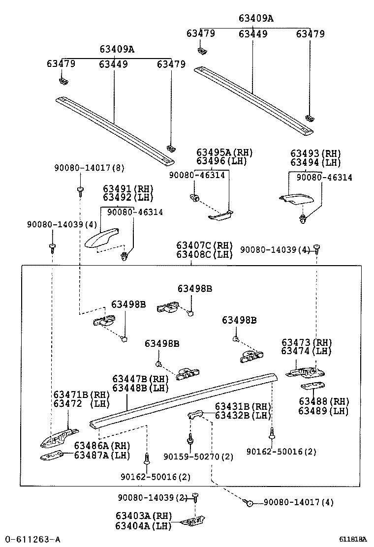 Рейлинг левый для Тойота Секвойя 2004-2007
