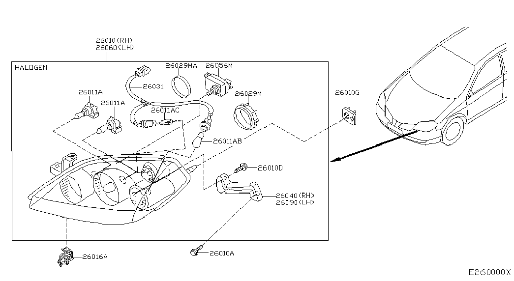 Фара левая в сборе для Ниссан Примера 2001-2008
