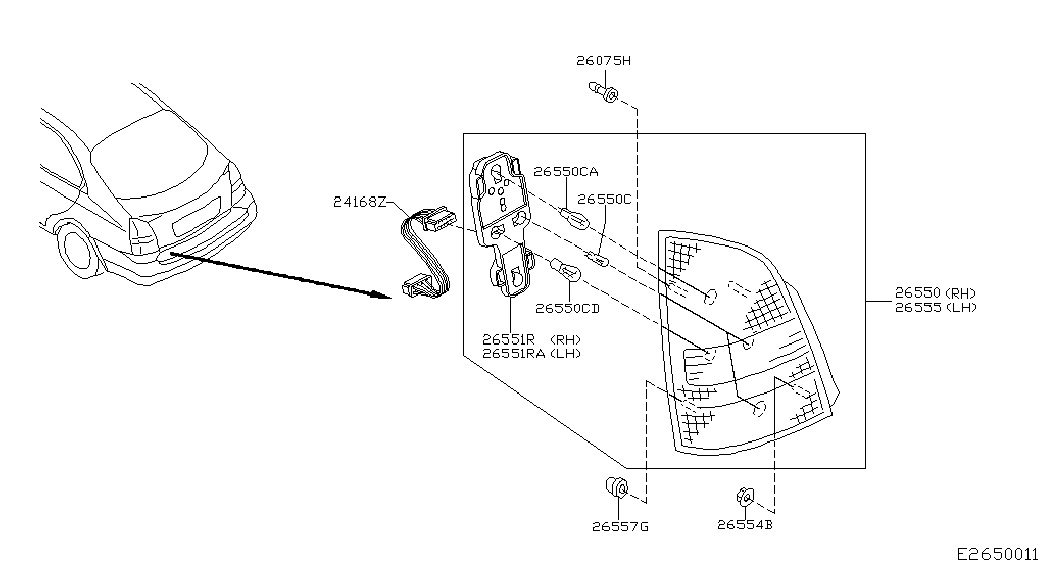 Фонарь задний левый на крыле для Ниссан Примера 2001-2008