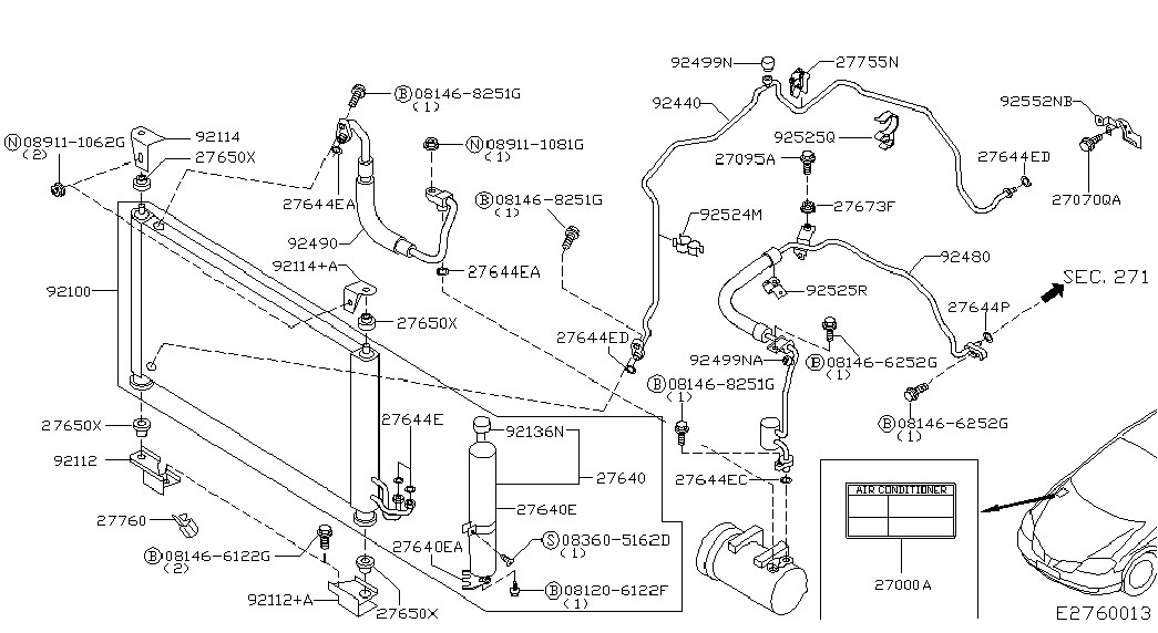 Трубка компрессора кондиционера для Ниссан Примера 2001-2008