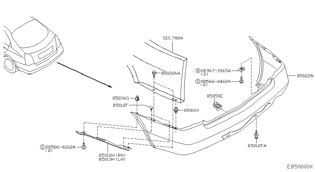 Бампер задний для Ниссан Примера 2001-2008