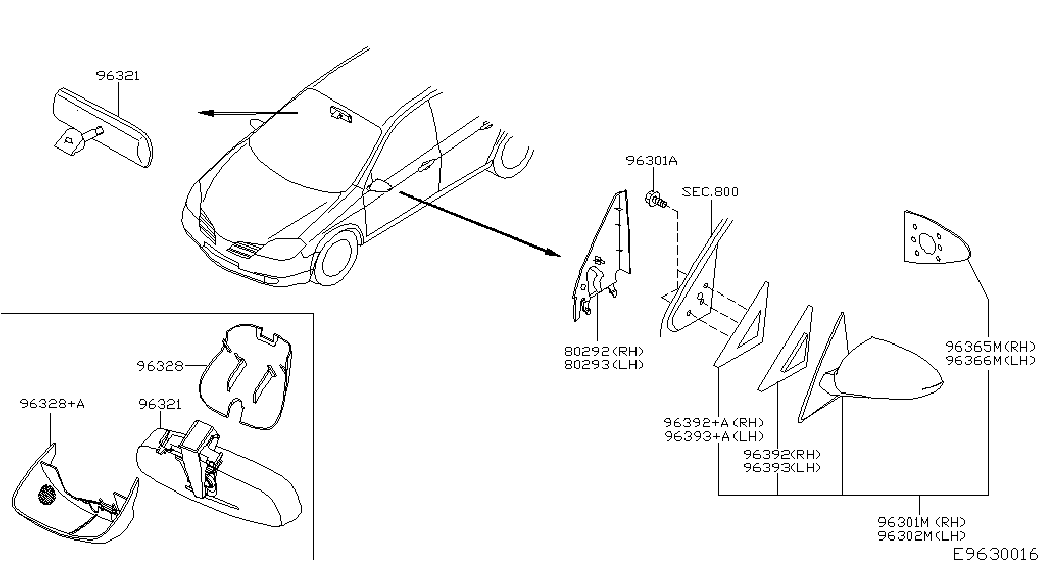 Зеркало внутрисалонное для Ниссан Примера 2001-2008