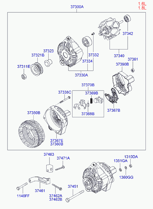 Генератор в сборе для Хендай Матрикс 2001-2005