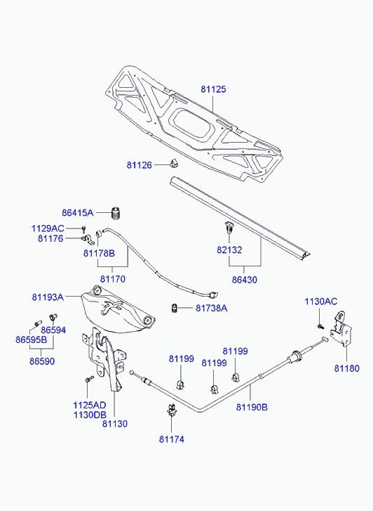 Замок капота для Хендай Матрикс 2001-2005