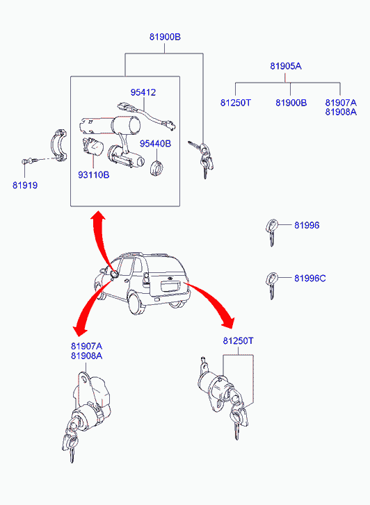 Комплект ключей для Хендай Матрикс 2001-2005