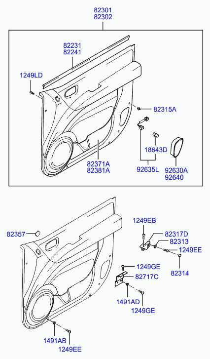 Панель отделки передней правой двери для Хендай Матрикс 2001-2005
