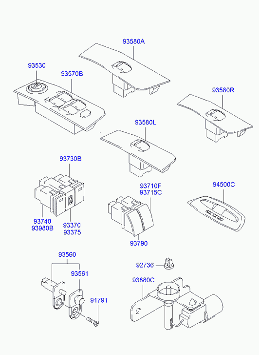 Кнопки стеклоподъёмников водительской двери для Хендай Матрикс 2001-2005