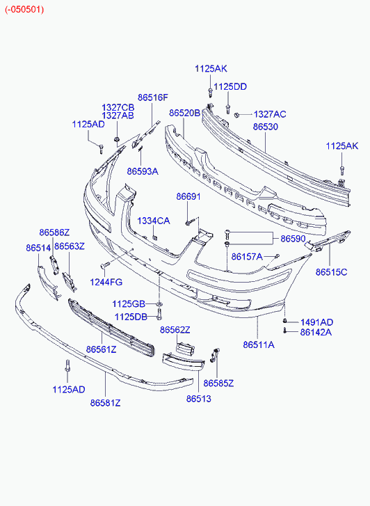 Решетка радиатора нижняя для Хендай Матрикс 2001-2005