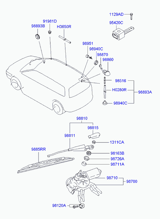 Моторчик стеклоочистителя заднего стекла для Хендай Матрикс 2001-2005