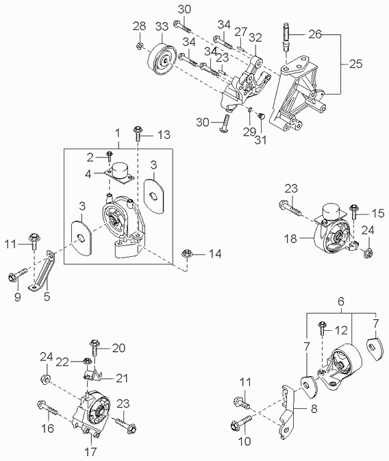 Подушка двигателя левая для Киа Опирус 2003-2007
