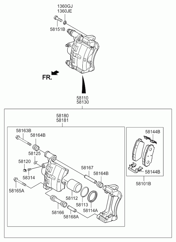 Суппорт тормозной передний левый для Киа Пиканто 2011-2015