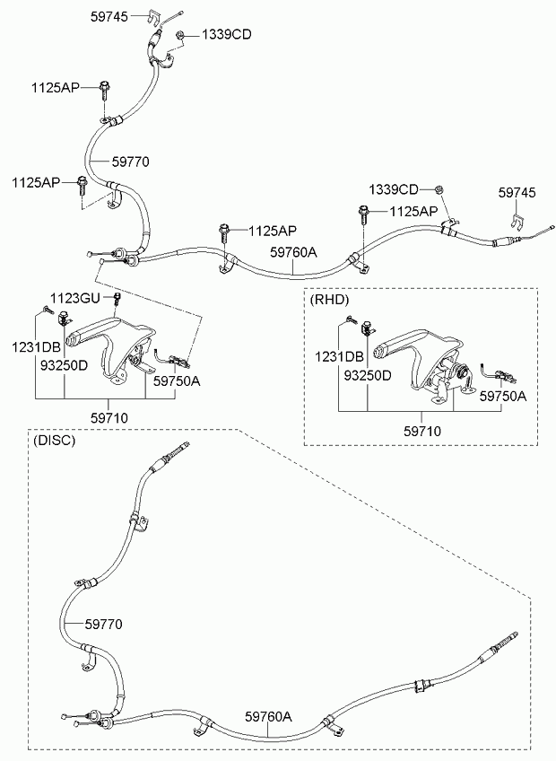 Трос правый стояночного, ручного тормоза для Киа Пиканто 2011-2015