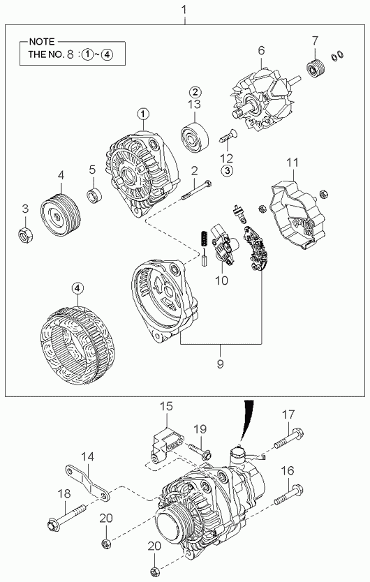 Генератор в сборе для Киа Опирус 2003-2007
