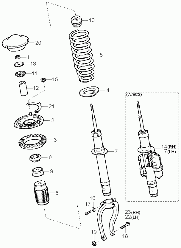Стойка передняя левая для Киа Опирус 2003-2007