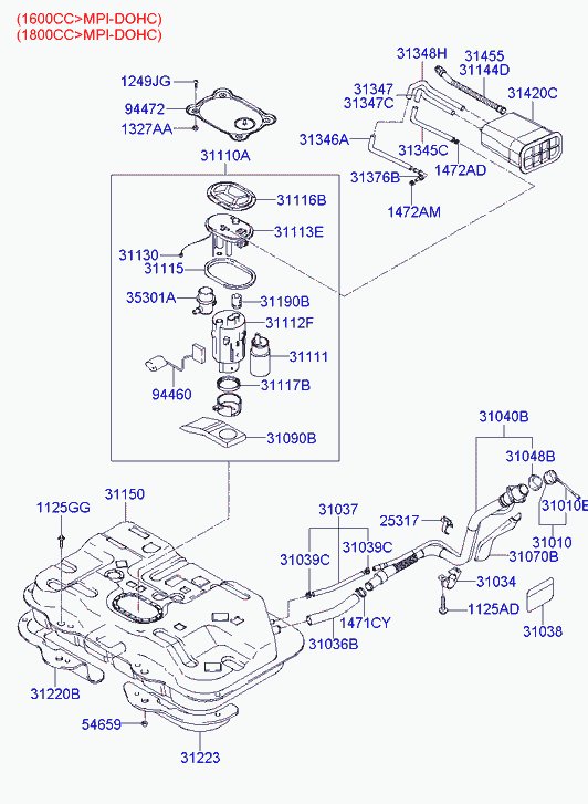 Бак топливный для Хендай Матрикс 2005-2008