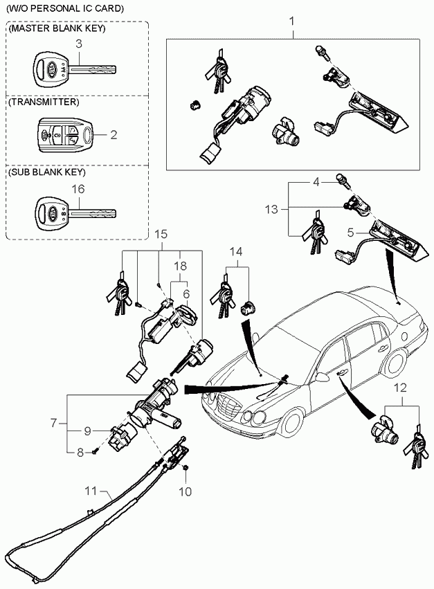 Набор ключей для Киа Опирус 2003-2007