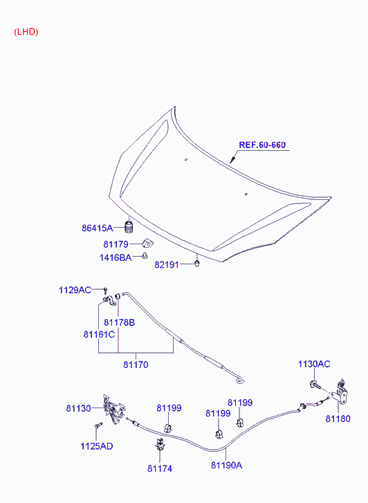 Замок капота для Хендай Матрикс 2005-2008