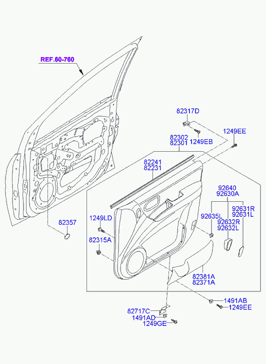 Панель отделки передней правой двери для Хендай Матрикс 2005-2008