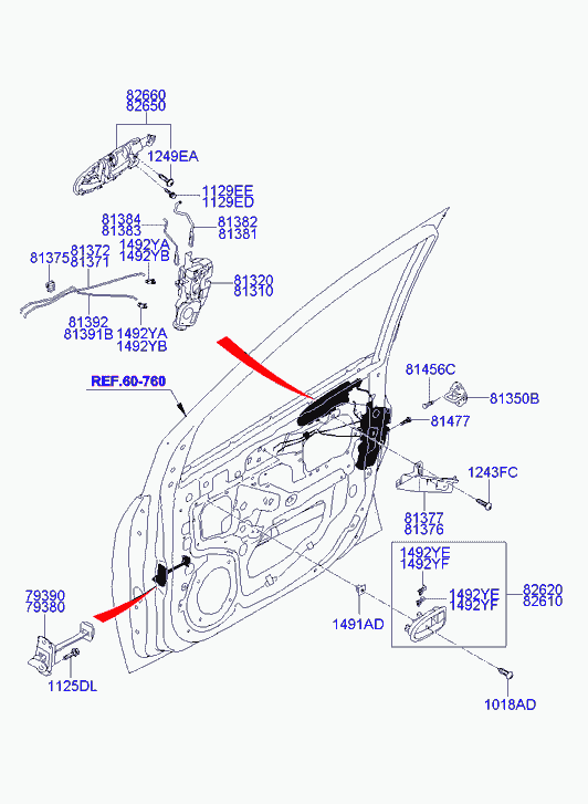 Замок передней левой двери для Хендай Матрикс 2005-2008