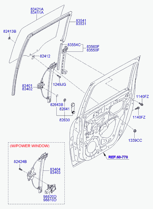 Стекло задней левой двери для Хендай Матрикс 2005-2008