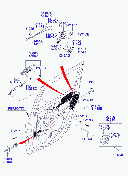 Замок задней левой двери для Хендай Матрикс 2005-2008