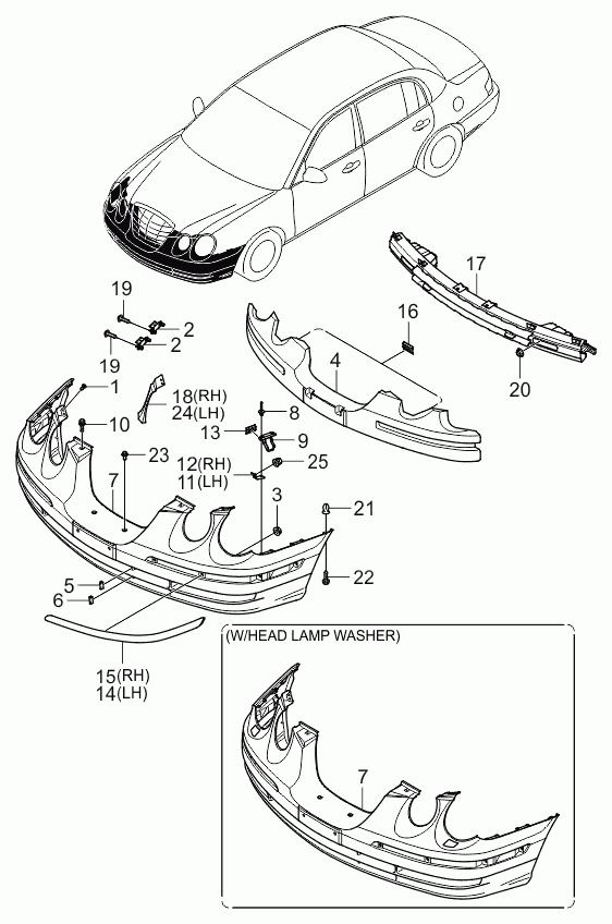 Усилитель переднего бампера для Киа Опирус 2003-2007
