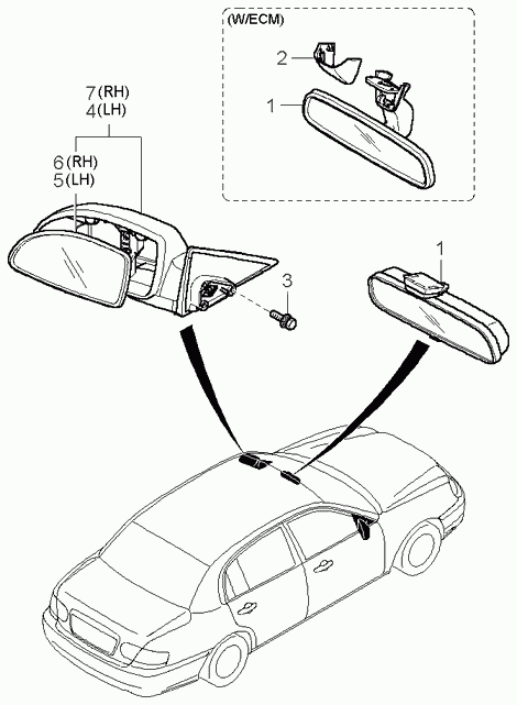 Зеркало боковое левое для Киа Опирус 2003-2007
