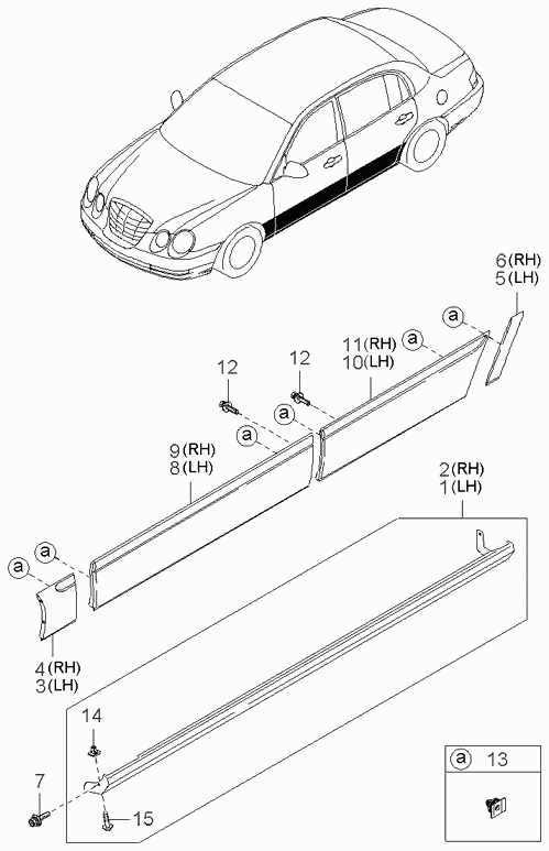 Молдинг боковой правый для Киа Опирус 2003-2007
