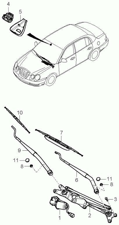 Трапеция переднего стеклоочистителя для Киа Опирус 2003-2007