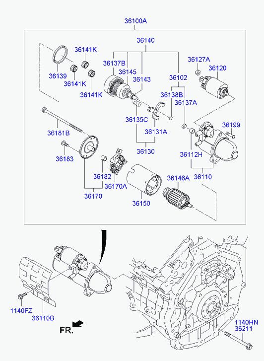 Стартер в сборе для Хендай Экус 2009-2013