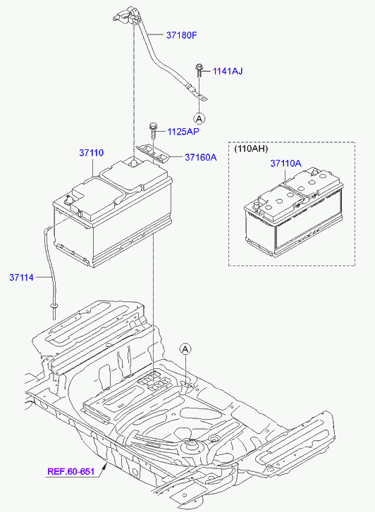 Аккумулятор для Хендай Экус 2009-2013