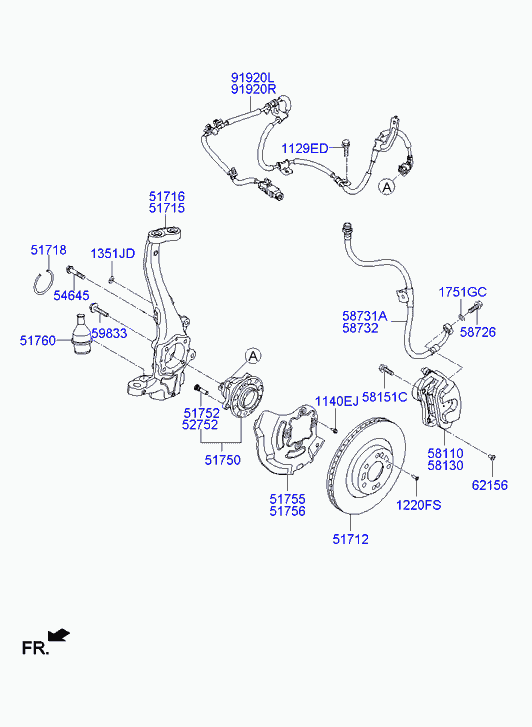Диск тормозной передний для Хендай Экус 2009-2013