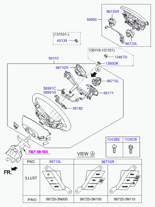 Подушка безопасности водителя для Хендай Экус 2009-2013