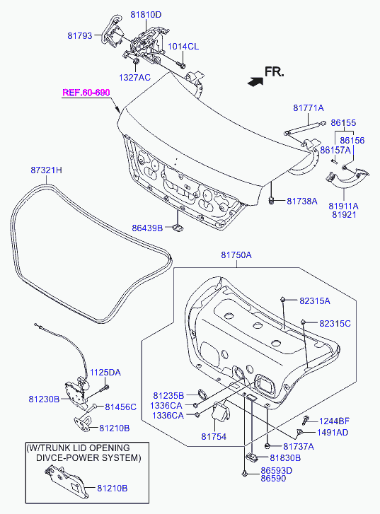 Замок багажника для Хендай Экус 2009-2013