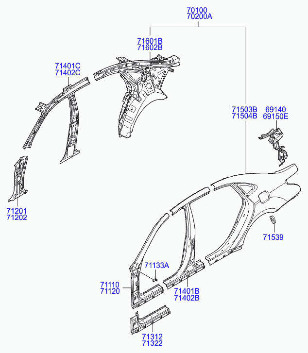 Крыло заднее левое для Хендай Экус 2009-2013