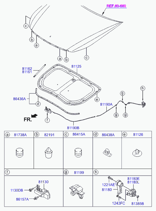 Амортизатор капота левый для Хендай Экус 2009-2013