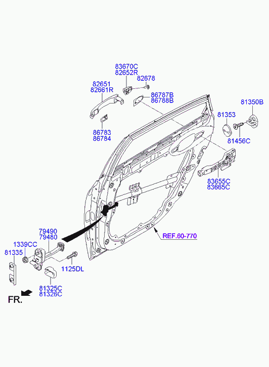 Ручка задней левой двери для Хендай Экус 2009-2013