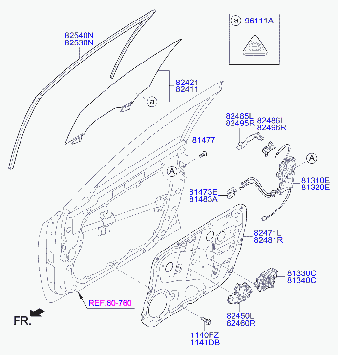 Стекло передней правой двери для Хендай Экус 2009-2013