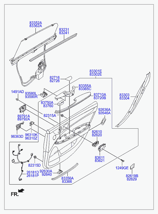 Панель отделки задней правой двери для Хендай Экус 2009-2013